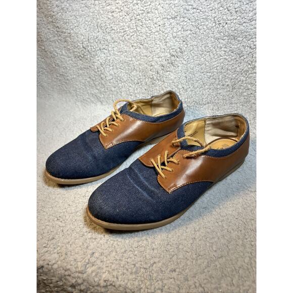 GH Bass Womens Dixie Saddle Shoes Oxfords Flats Denim Brown Trim Laces Up Sz 10M - Picture 4 of 14